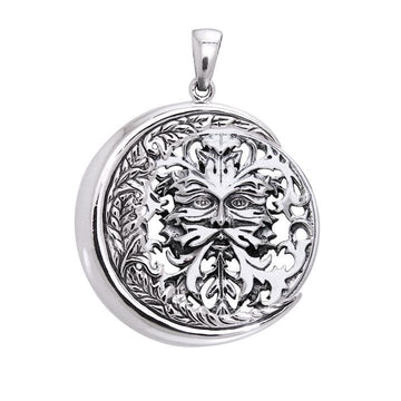 Oberon Zell Green Man on Crescent Moon Silver Pendant TPD6131 - Jewelry